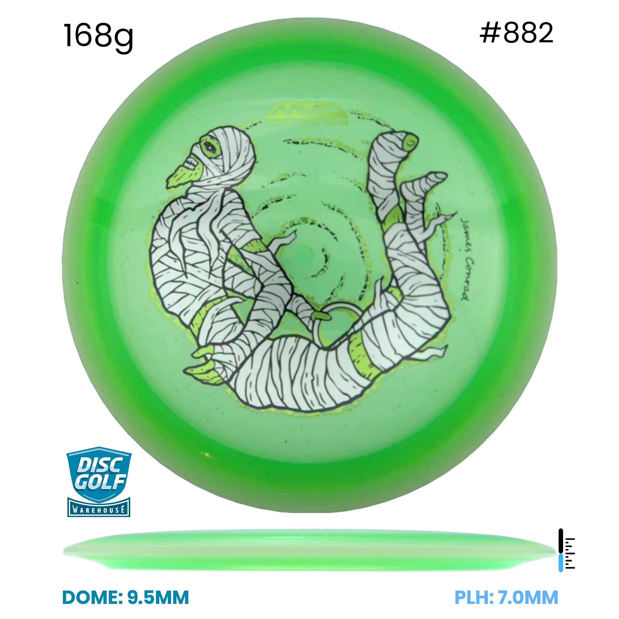 Disc Golf Warehouse MVP Trail - Particle Proton Plastic - James Conrad Halloween Team Series Green/Black, Green Metallic 168g