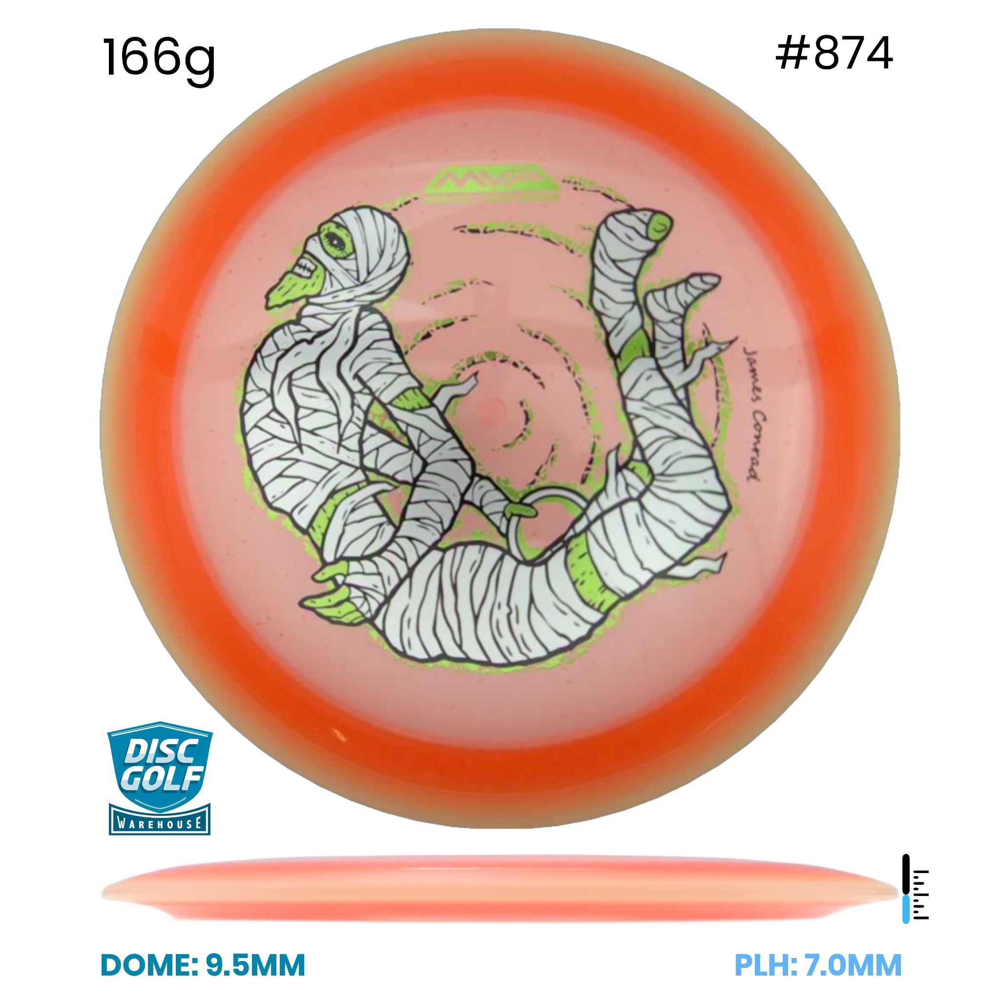 Disc Golf Warehouse MVP Trail - Particle Proton Plastic - James Conrad Halloween Team Series Orange/Black, Green Metallic 166g