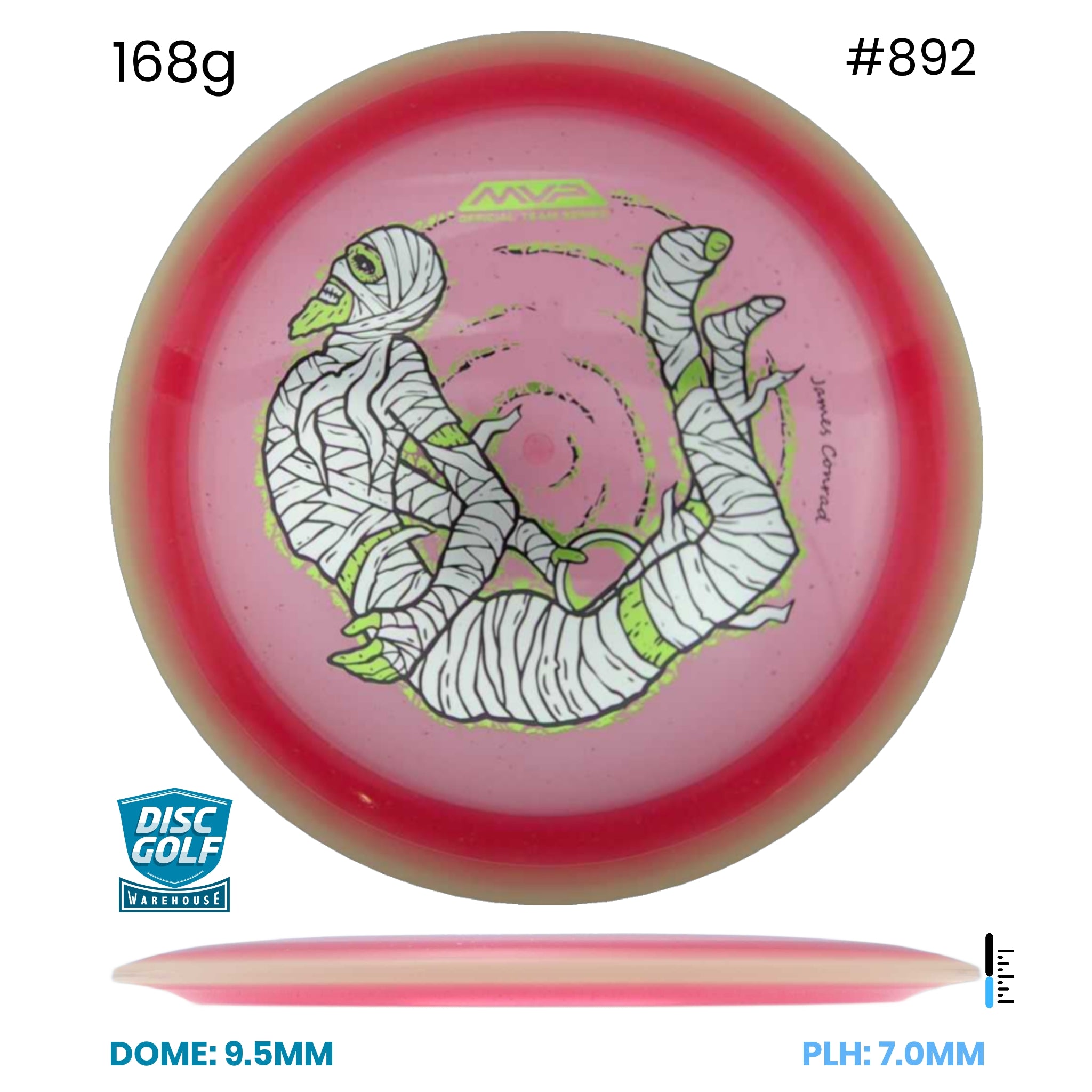 Disc Golf Warehouse MVP Trail - Particle Proton Plastic - James Conrad Halloween Team Series Pink/Black, Green Metallic 168g