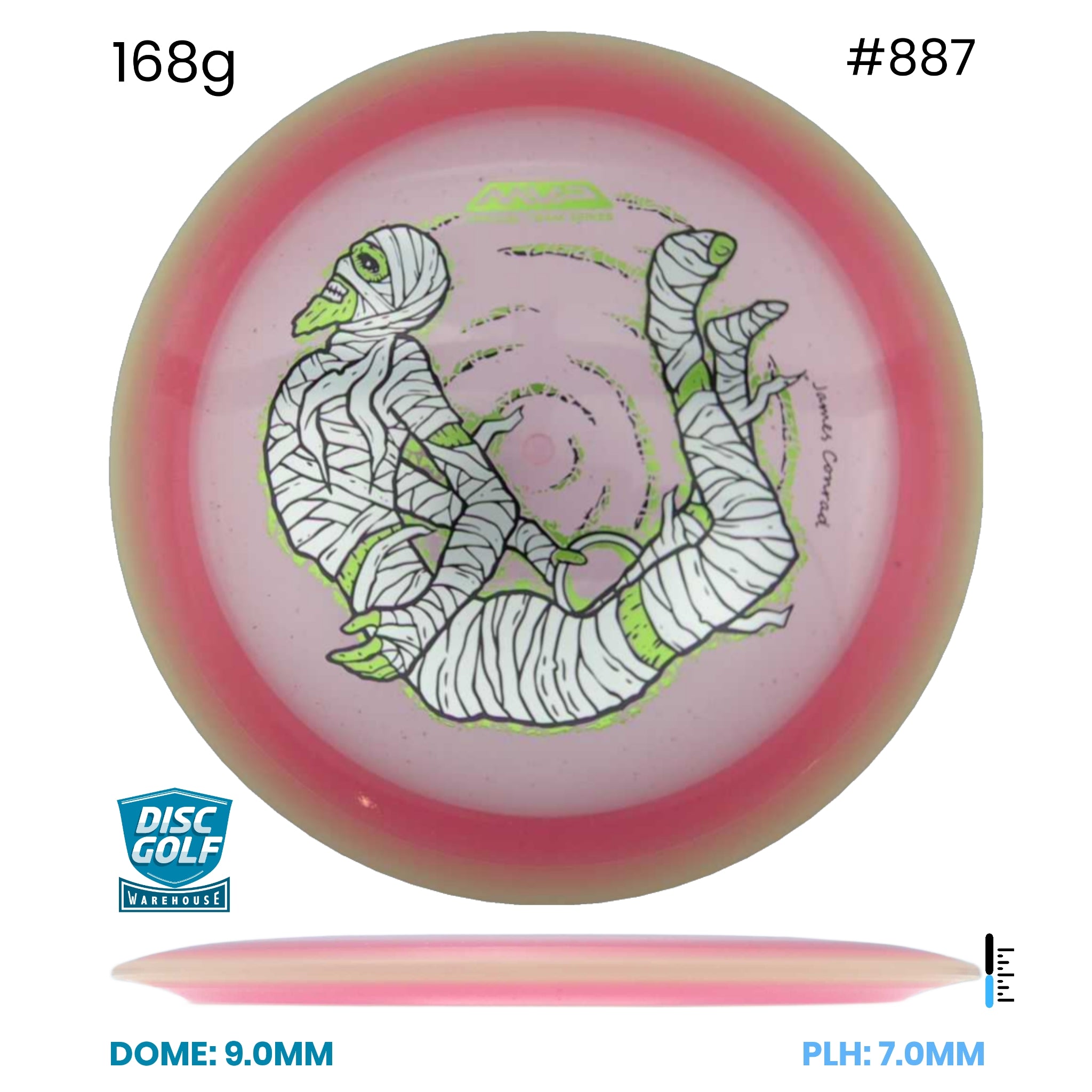 Disc Golf Warehouse MVP Trail - Particle Proton Plastic - James Conrad Halloween Team Series Pink/Black, Green Metallic 168g