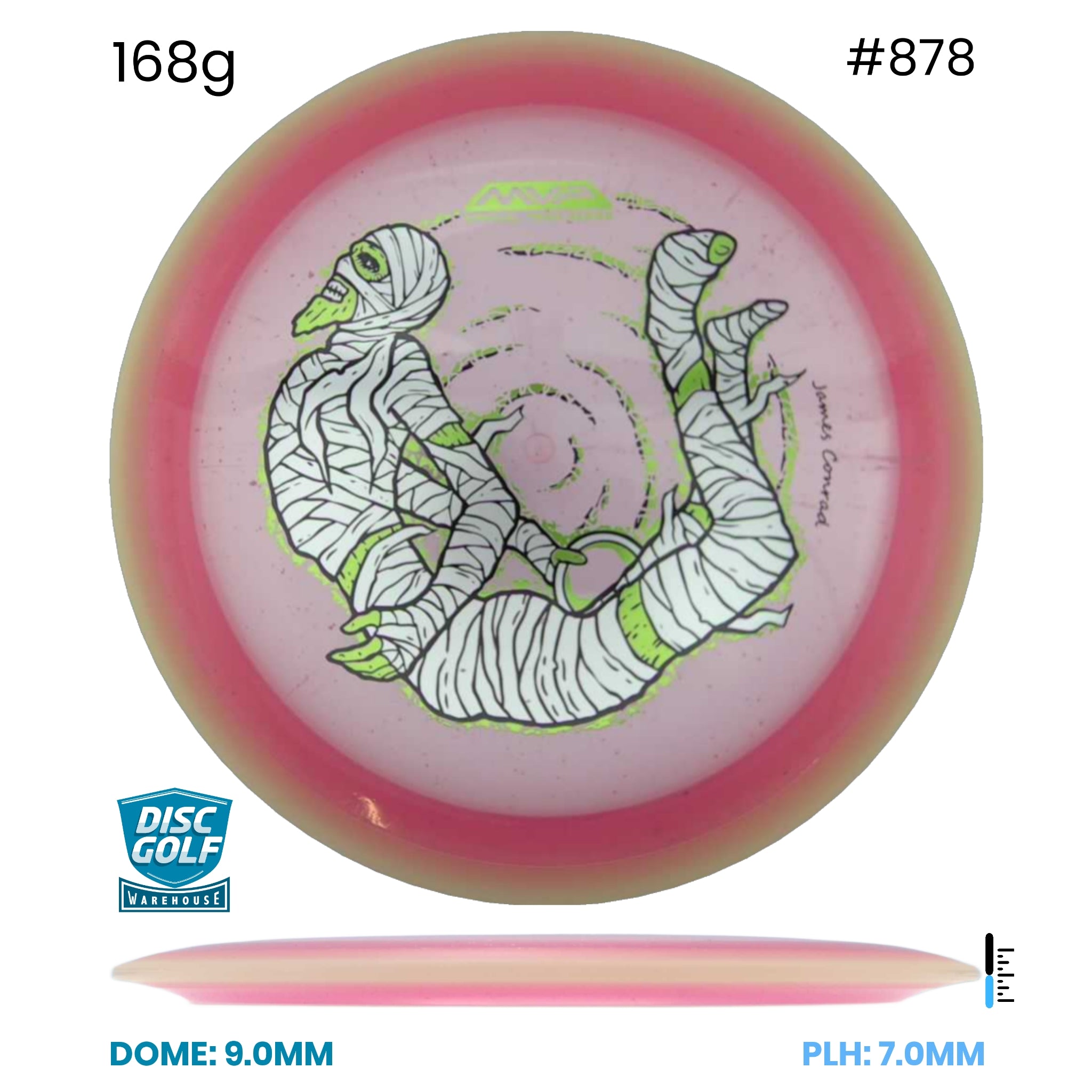 Disc Golf Warehouse MVP Trail - Particle Proton Plastic - James Conrad Halloween Team Series Pink/Black, Green Metallic 168g