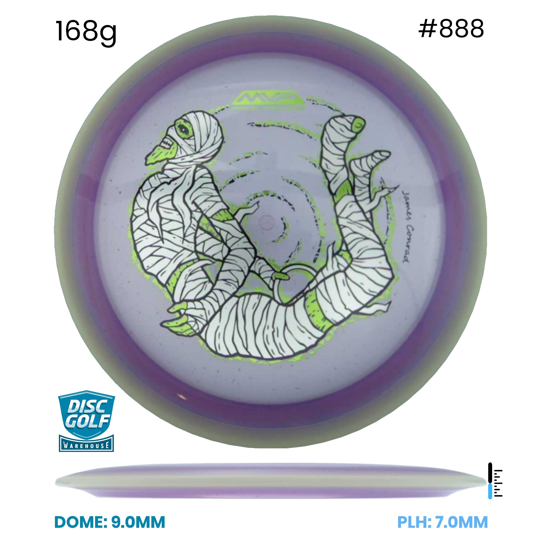 Disc Golf Warehouse MVP Trail - Particle Proton Plastic - James Conrad Halloween Team Series Purple/Black, Green Metallic 168g