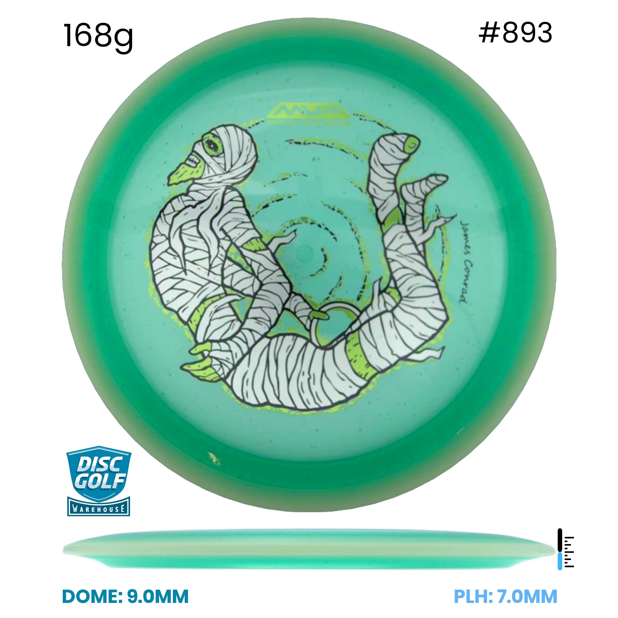 Disc Golf Warehouse MVP Trail - Particle Proton Plastic - James Conrad Halloween Team Series Teal/Black, Green Metallic 168g