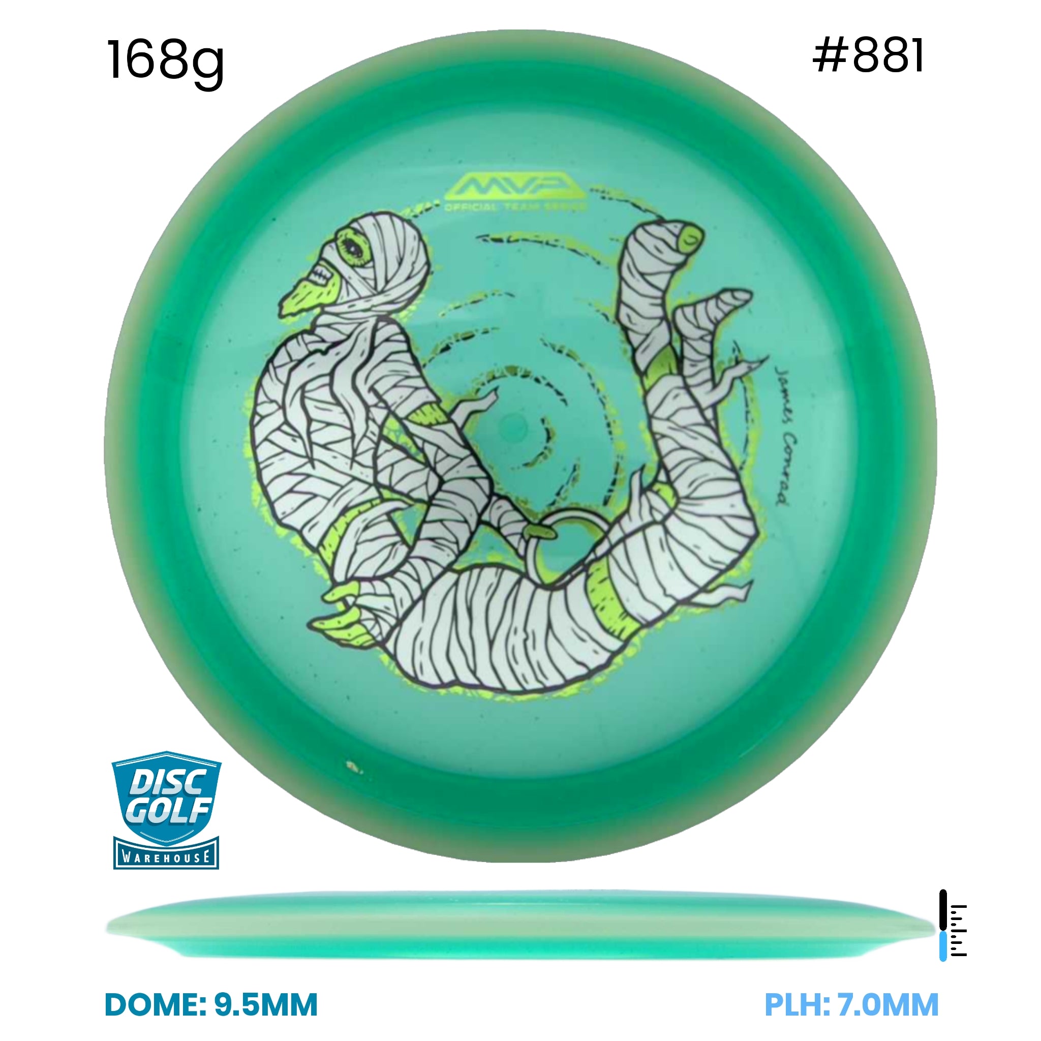 Disc Golf Warehouse MVP Trail - Particle Proton Plastic - James Conrad Halloween Team Series Teal/Black, Green Metallic 168g