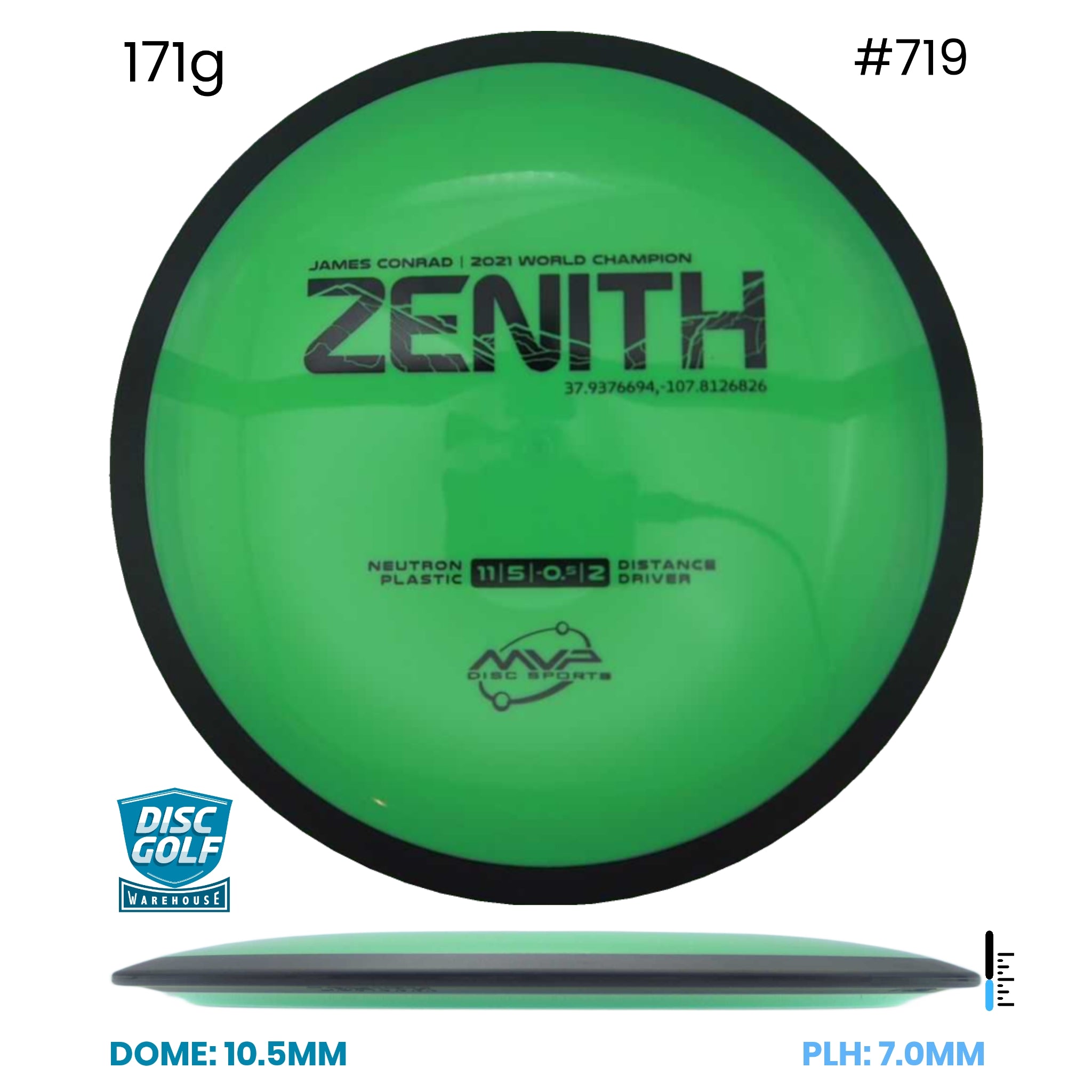 Disc Golf Warehouse MVP Zenith - Neutron - James Conrad 2021 World Champion Green/Black 171g