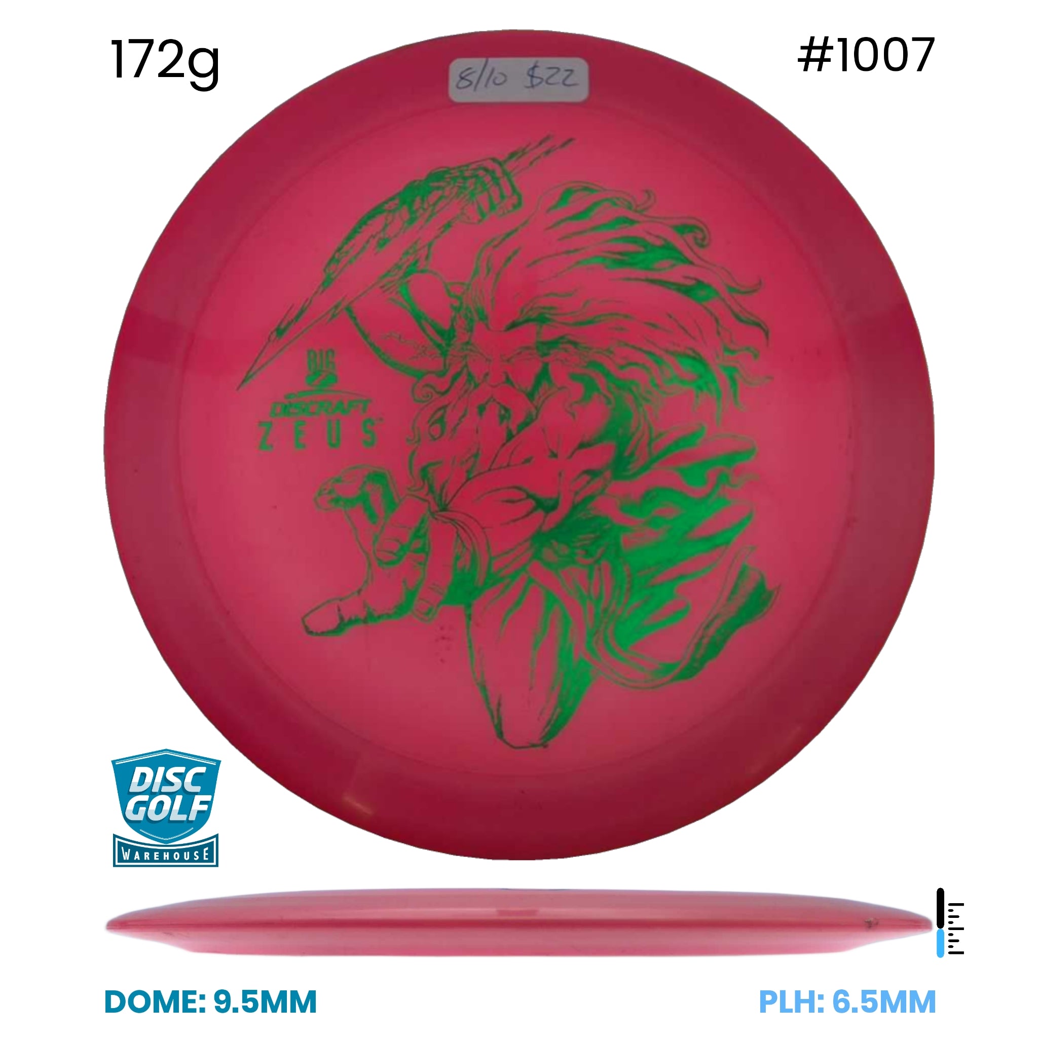 Disc Golf Warehouse Pre-loved Distance Drivers Zeus - Big Z - 8/10/Green 172g