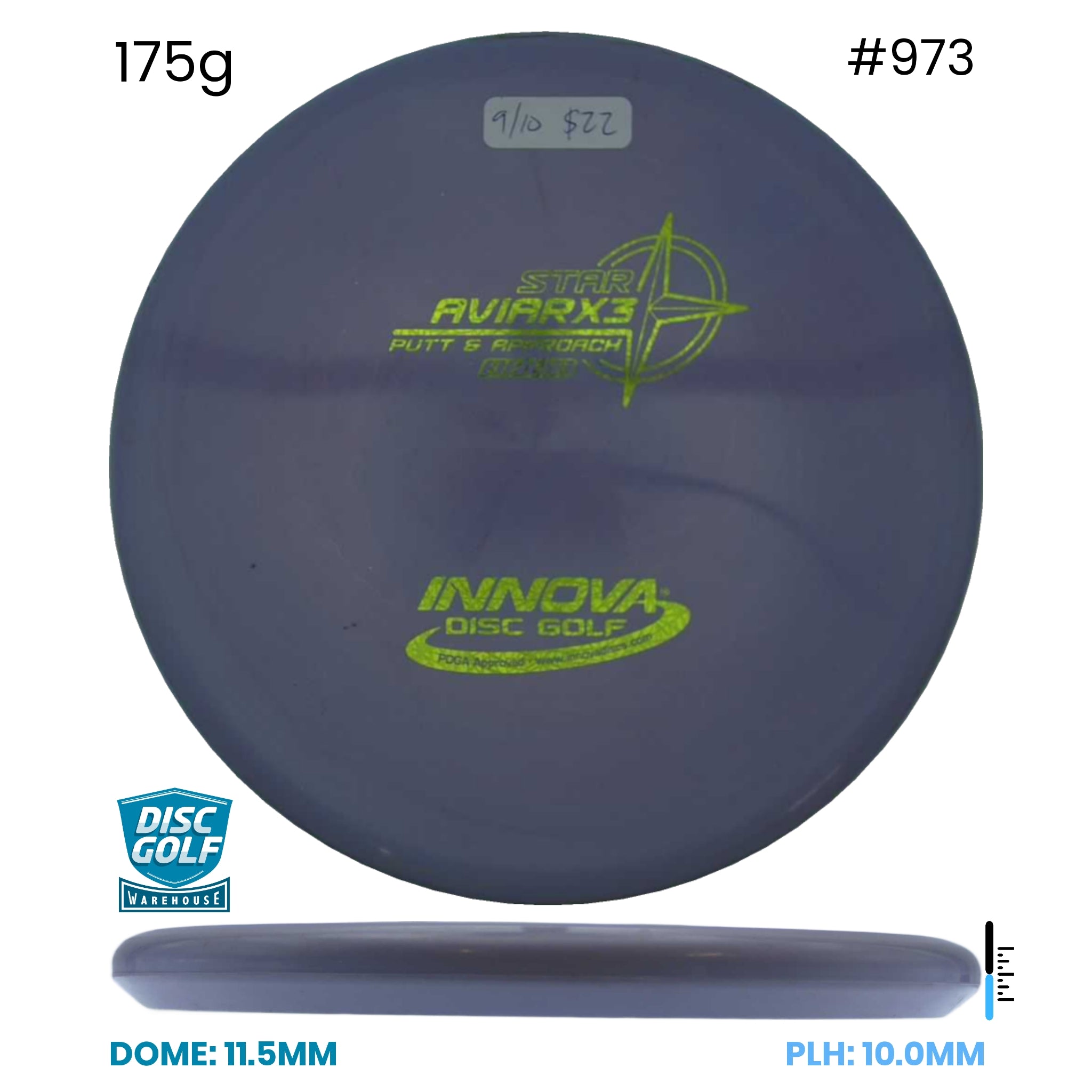 Disc Golf Warehouse Pre-loved Putt and Approach Aviar X3 - Star - 9/10/Gold 175g