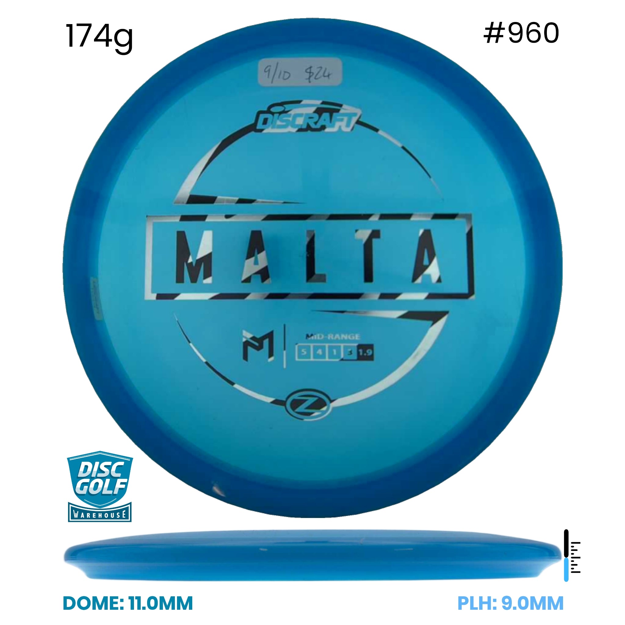 Disc Golf Warehouse Pre-loved Putt and Approach Malta - Z Plastic - 9/10/Black 174g