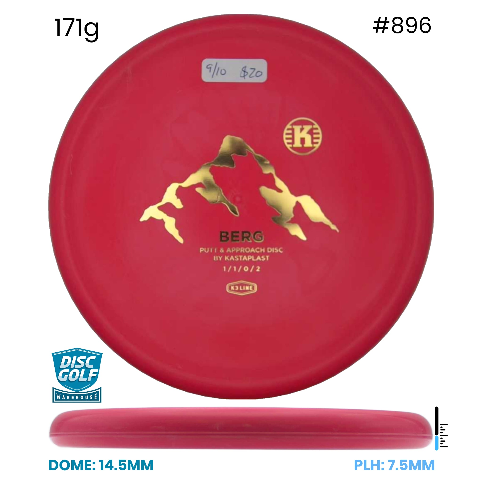 Disc Golf Warehouse Pre-loved Putt and Approach Red/Gold 171g
