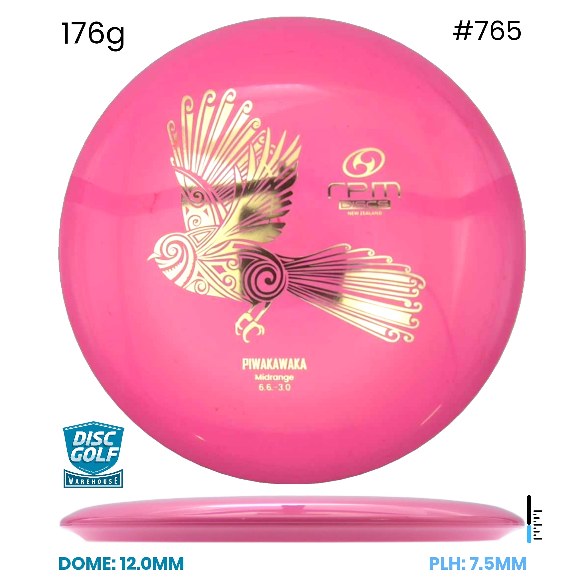 Disc Golf Warehouse RPM Piwakawaka - Atomic Plastic Pink/Gold 176g