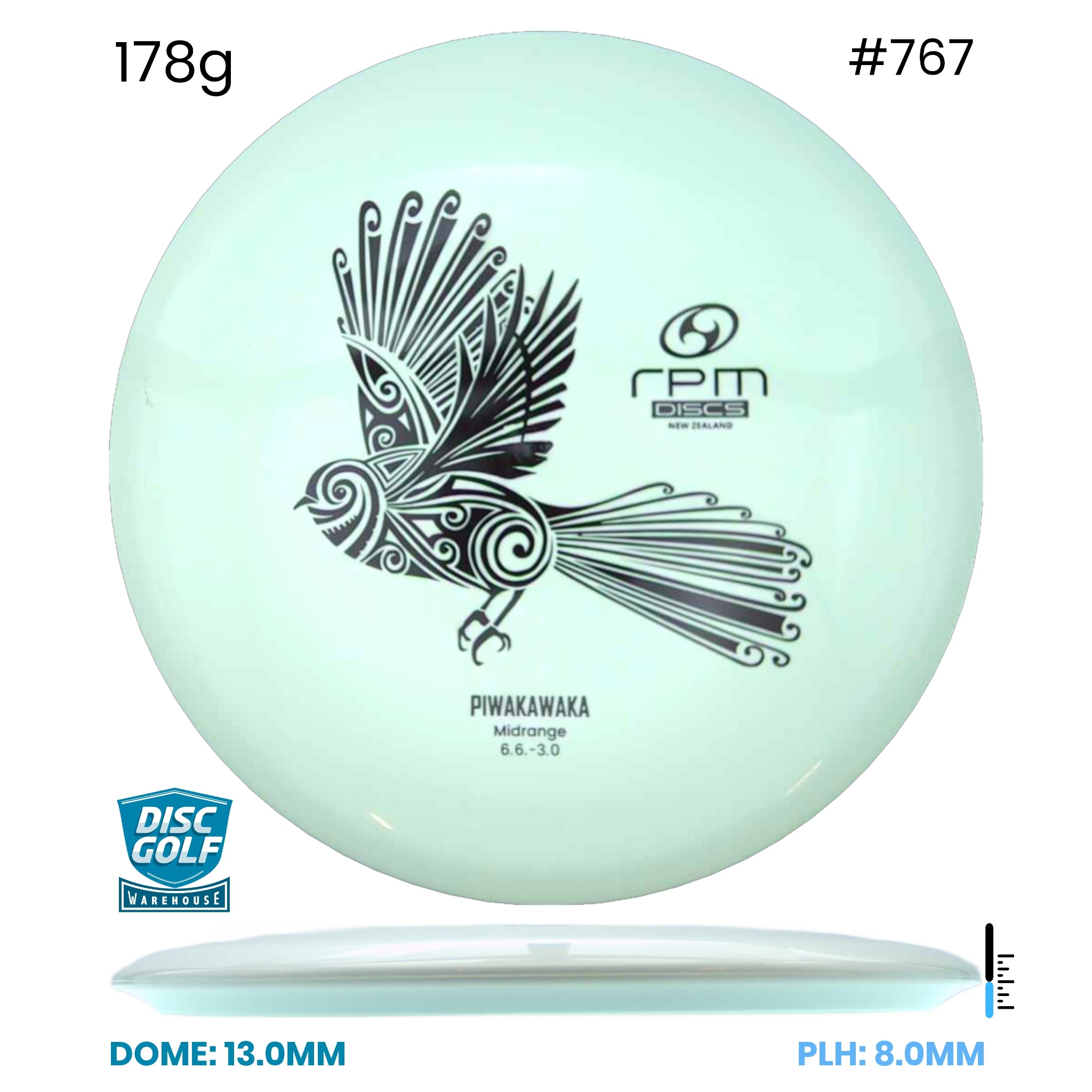 Disc Golf Warehouse RPM Piwakawaka - Atomic Plastic White/Black 178g
