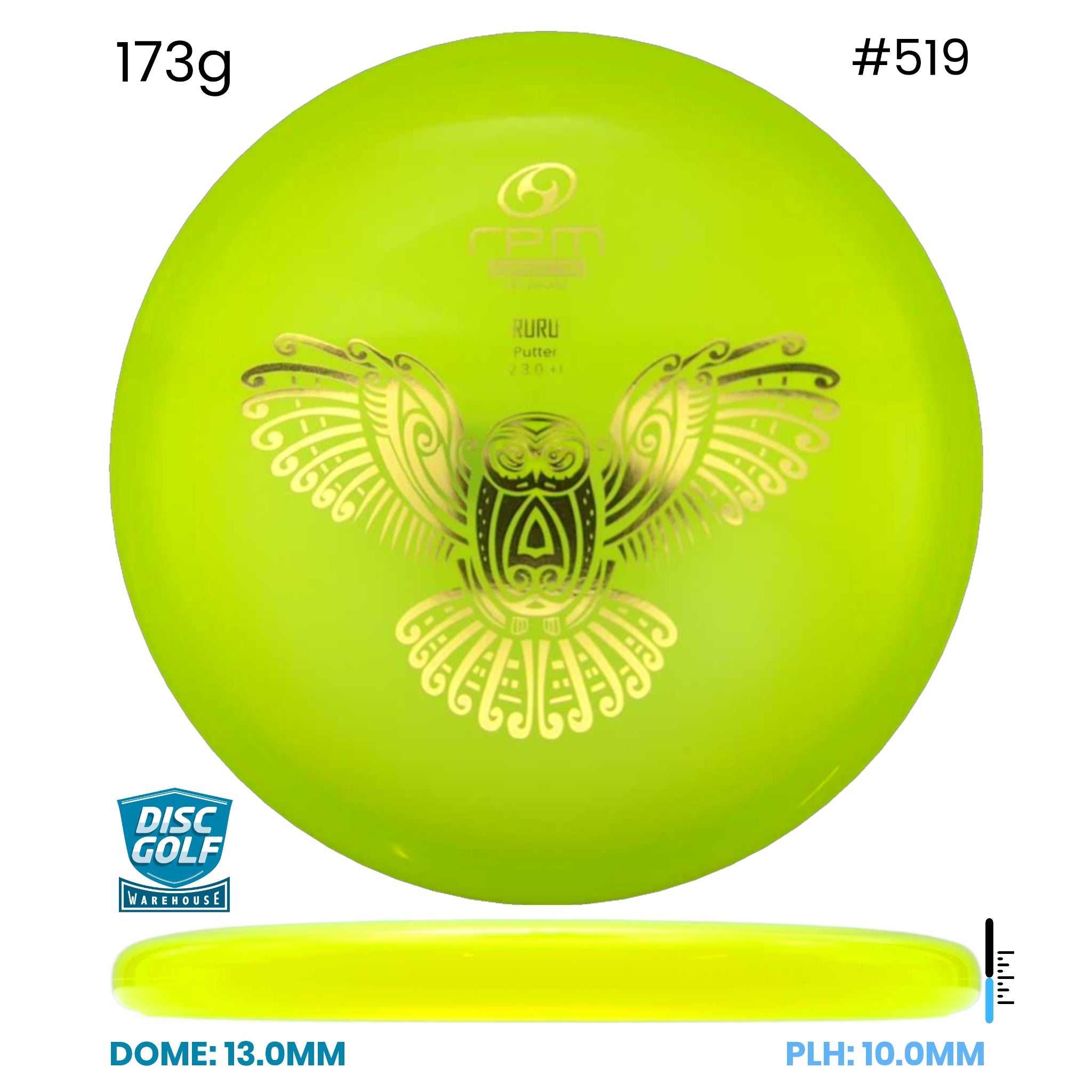 Disc Golf Warehouse RPM Ruru - Cosmic Plastic Yellow/Gold 173g