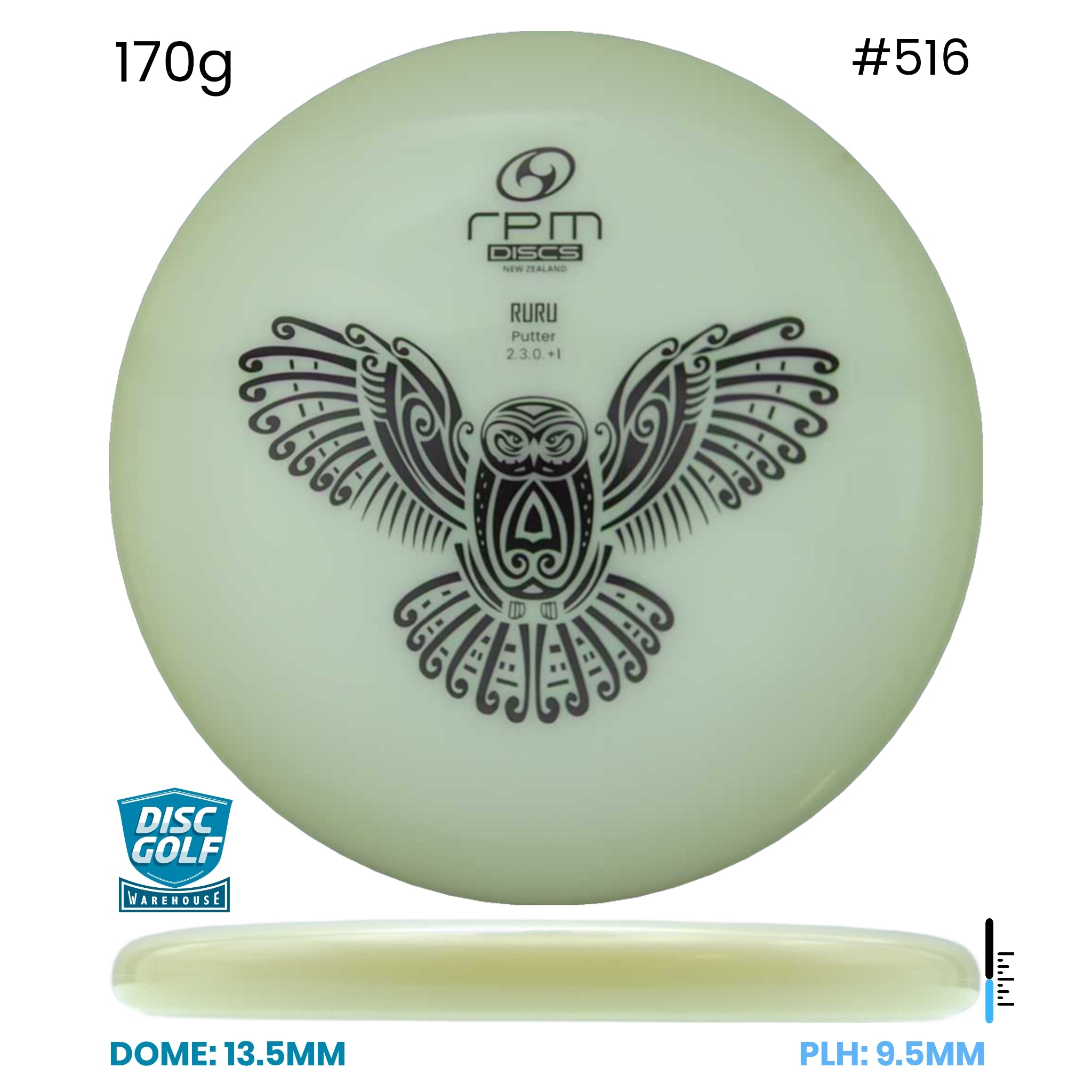Disc Golf Warehouse RPM Ruru - Glow Plastic Glow/Black 170g