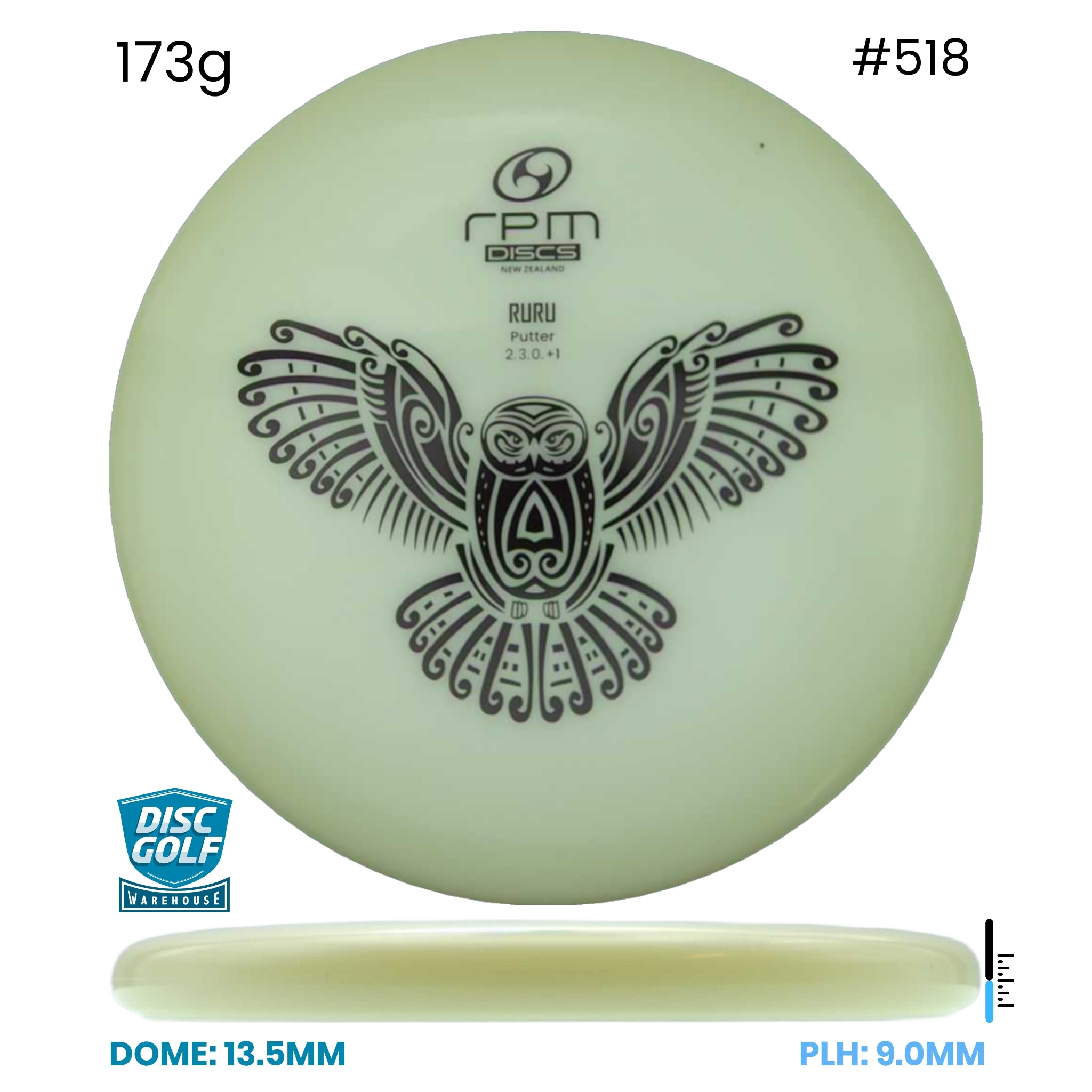 Disc Golf Warehouse RPM Ruru - Glow Plastic Glow/Black 173g