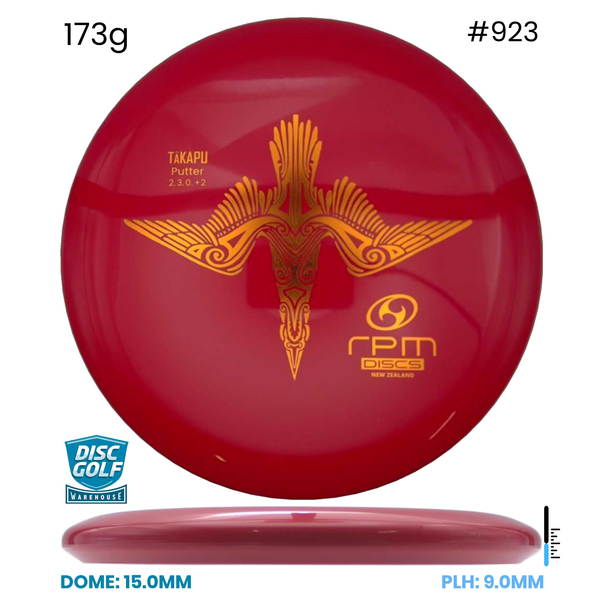 Disc Golf Warehouse RPM Tākapu - Atomic Plastic Red/Gold 173g