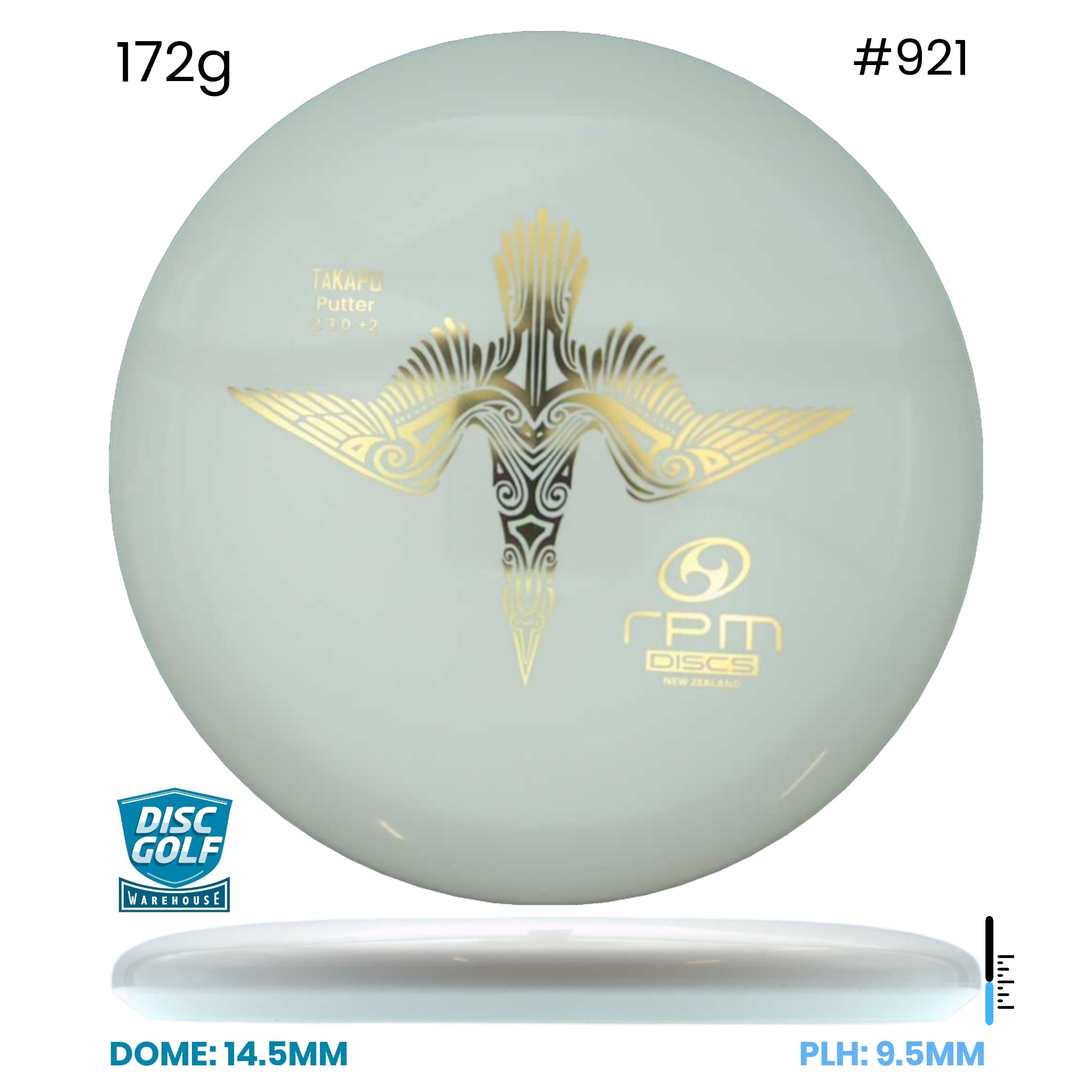 Disc Golf Warehouse RPM Tākapu - Atomic Plastic White/Gold 172g
