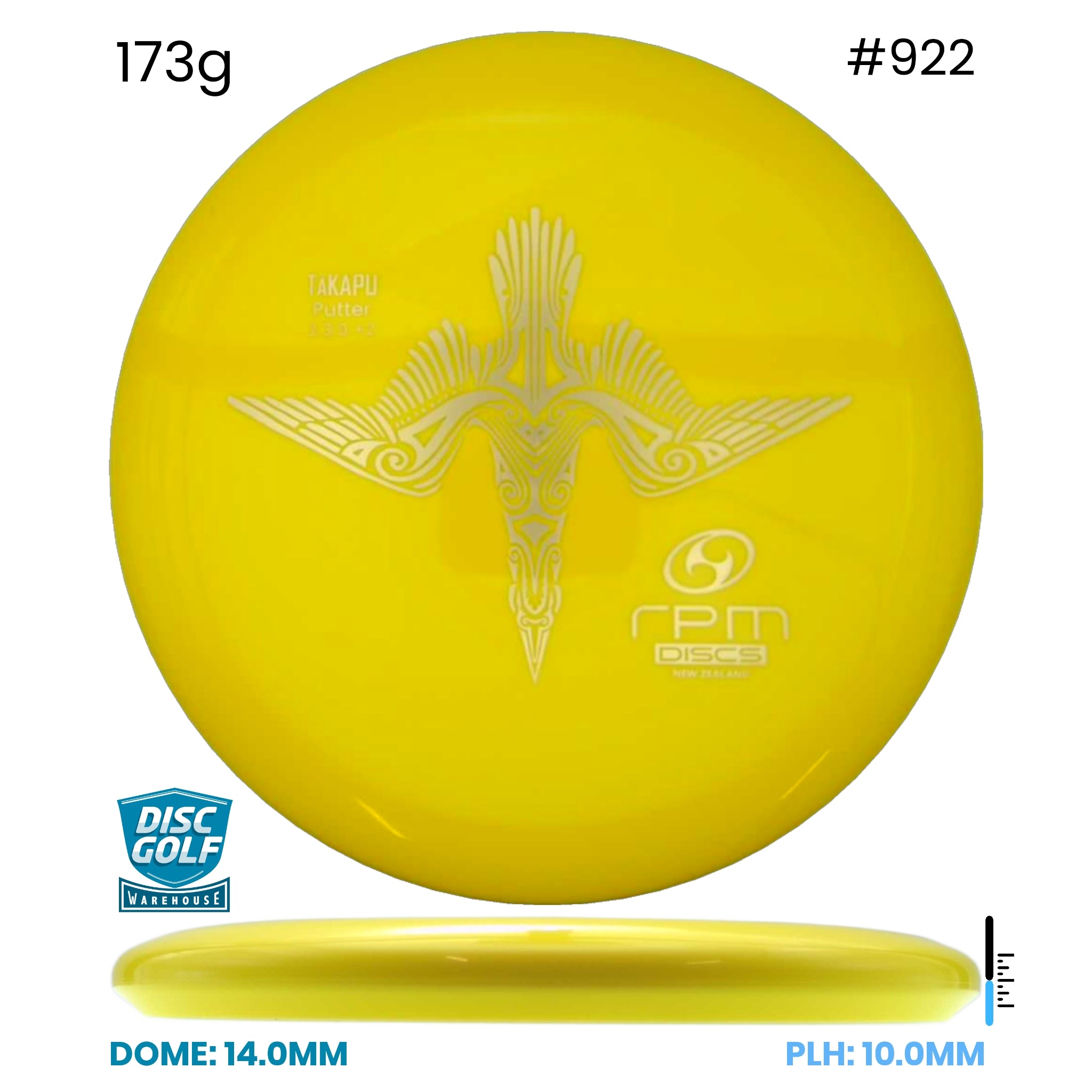 Disc Golf Warehouse RPM Tākapu - Atomic Plastic Yellow/Gold 173g