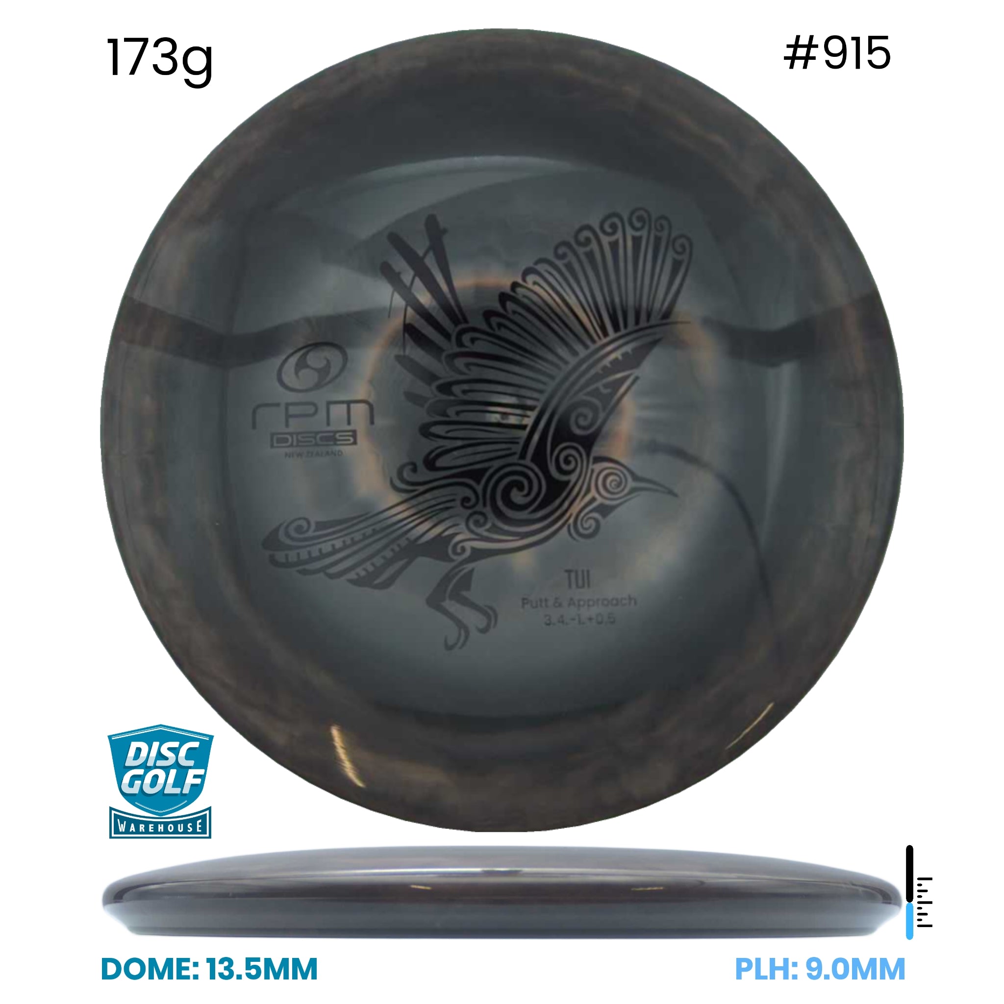 Disc Golf Warehouse RPM Tui - Atomic Plastic Black Swirl/Black 173g