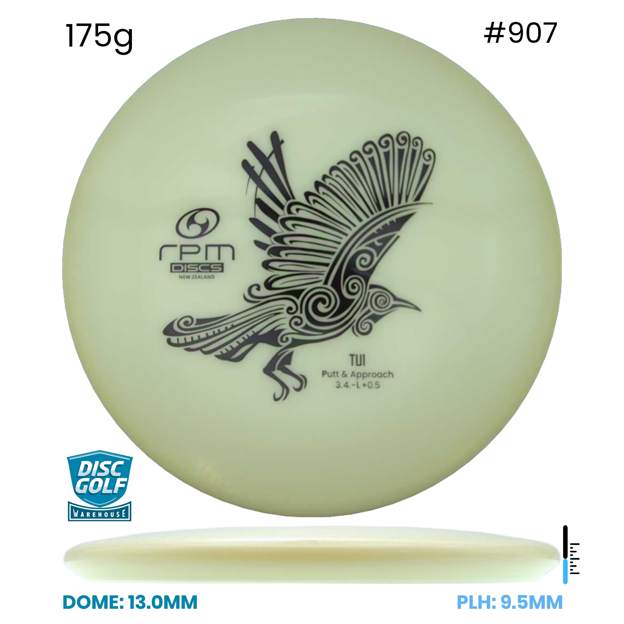 Disc Golf Warehouse RPM Tui - Glow Plastic Glow/Black 175g