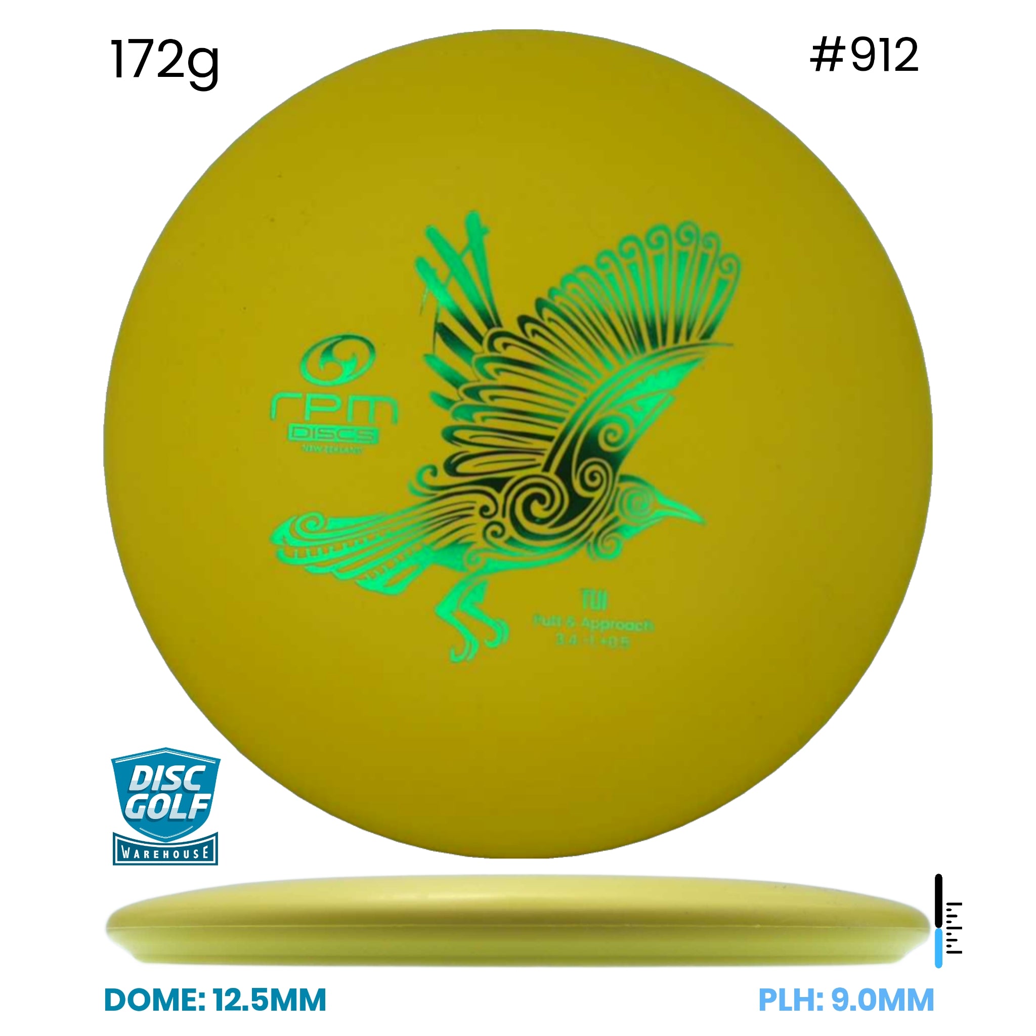 Disc Golf Warehouse RPM Tui - Strata Plastic Yellow/Green Metallic 172g
