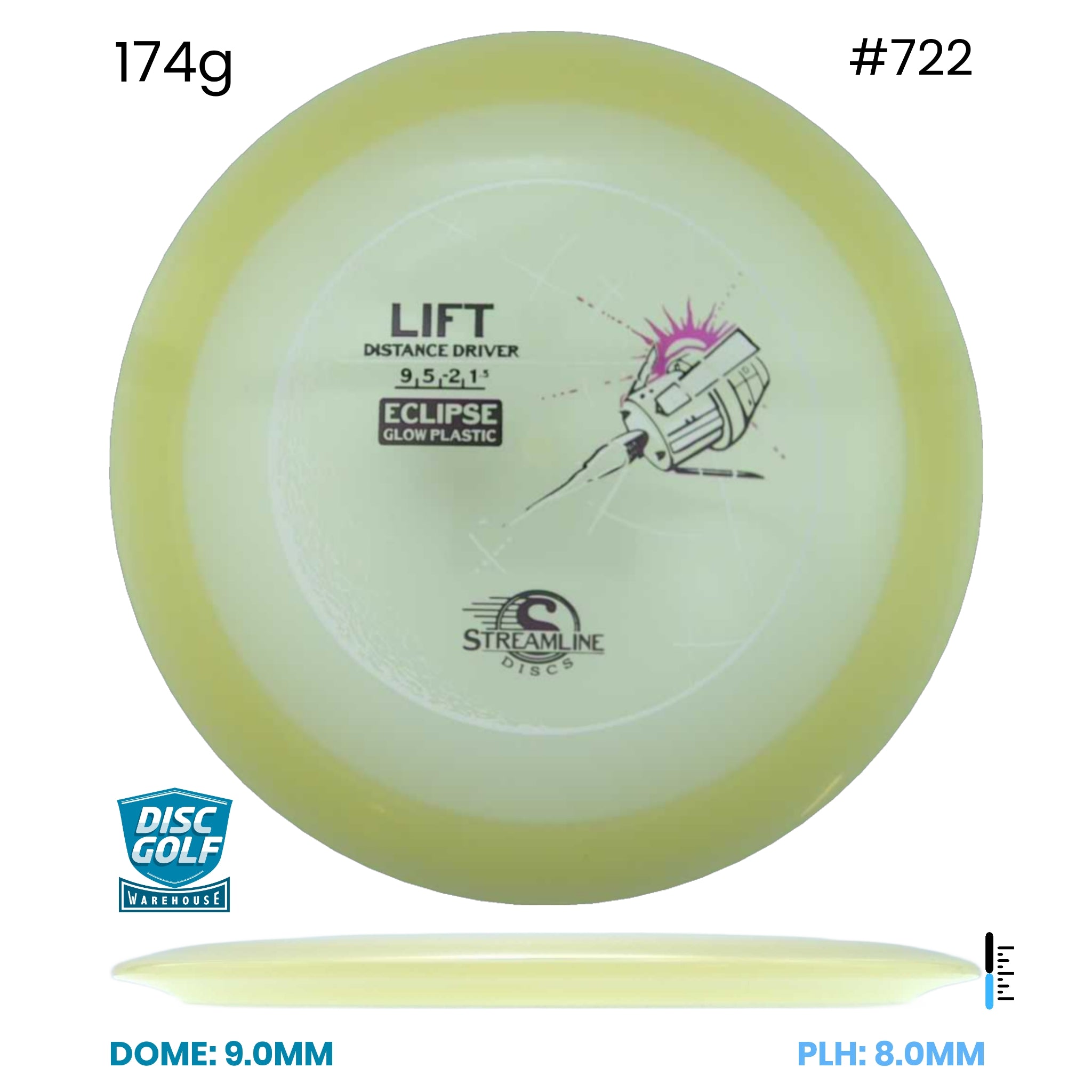 Disc Golf Warehouse Streamline Lift - Eclipse Glow Plastic Glow 174g