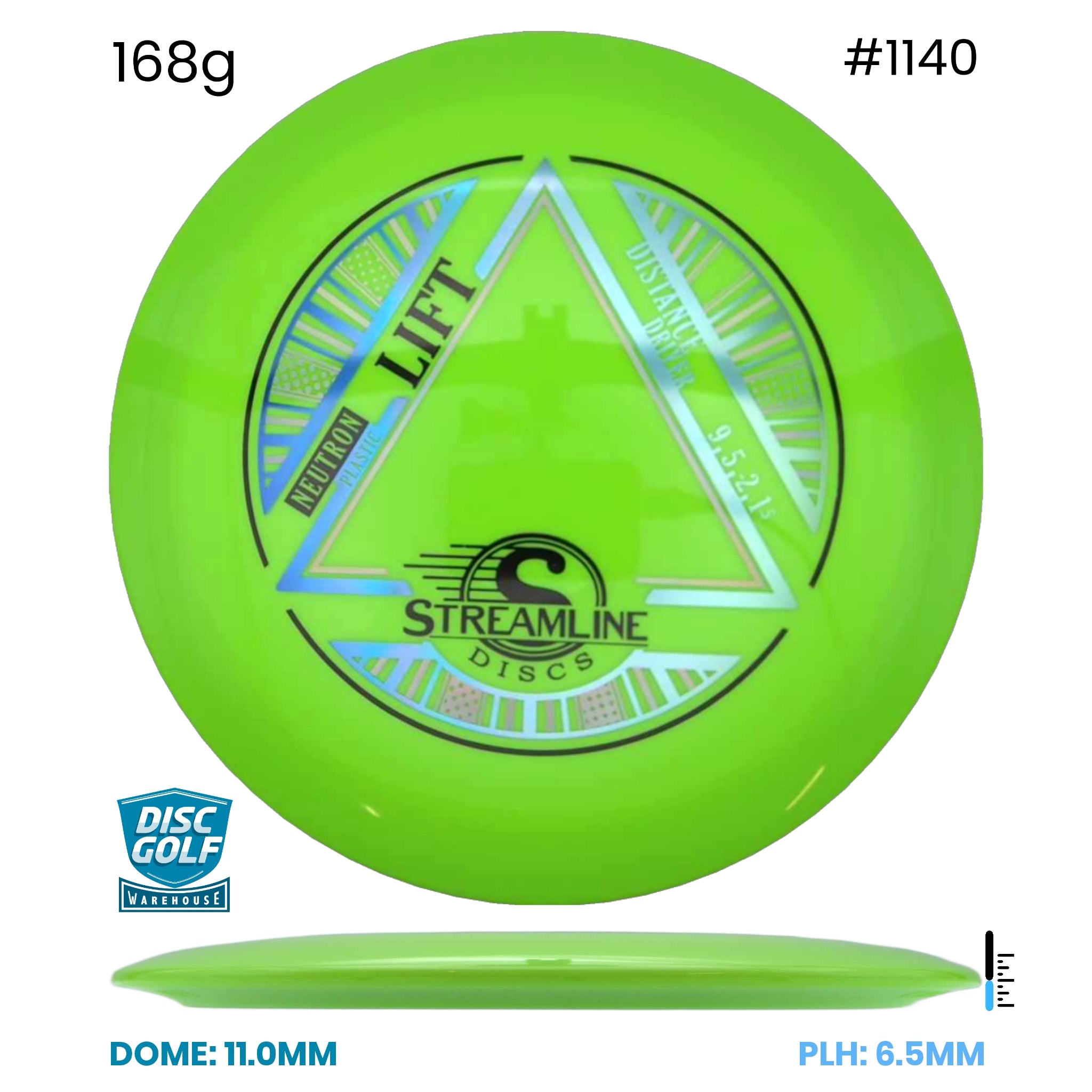 Disc Golf Warehouse Streamline Lift - Neutron Plastic Fluro Green/Holographic, Black 168g