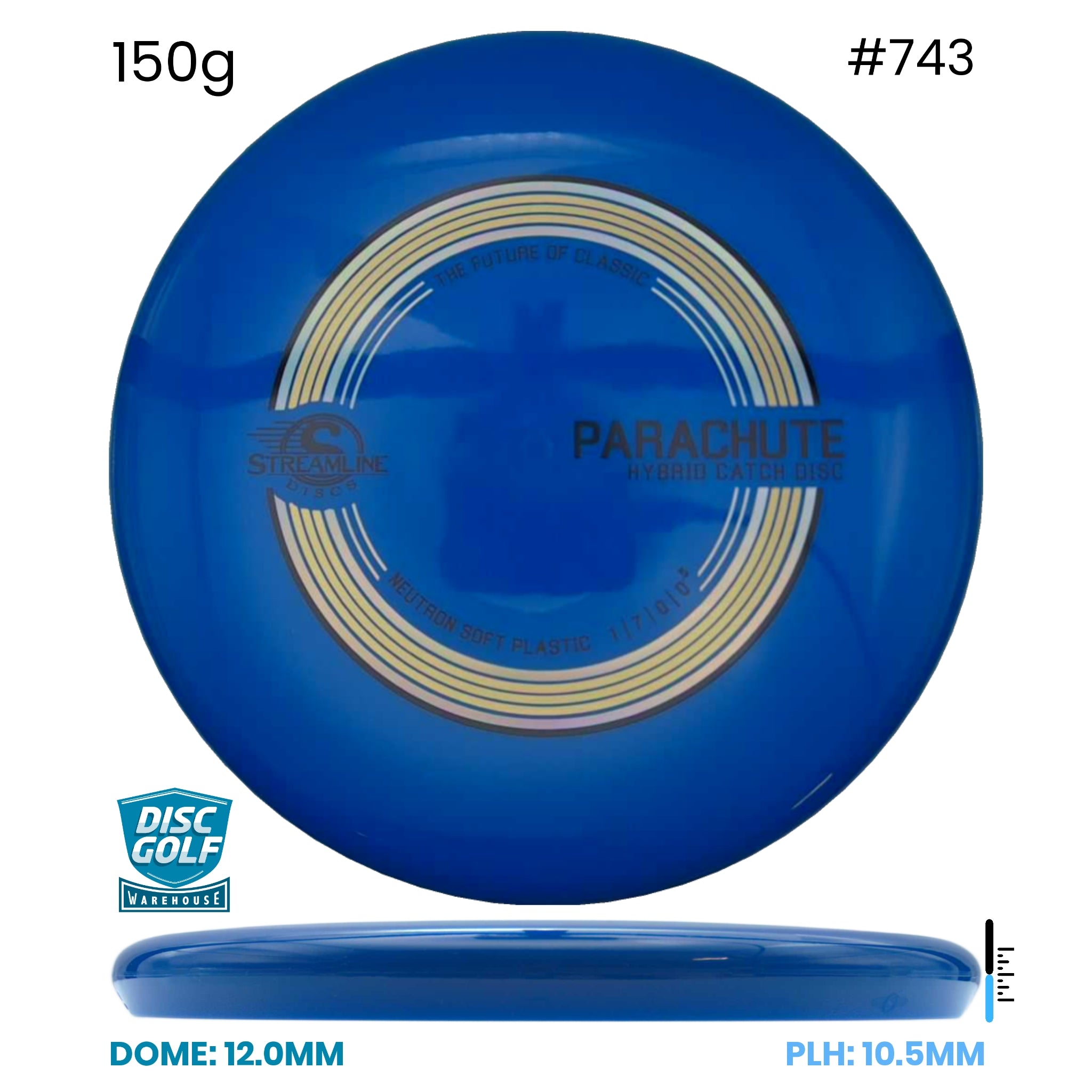Disc Golf Warehouse Streamline Parachute - Neutron Soft Plastic Blue/Gold, Black 150g