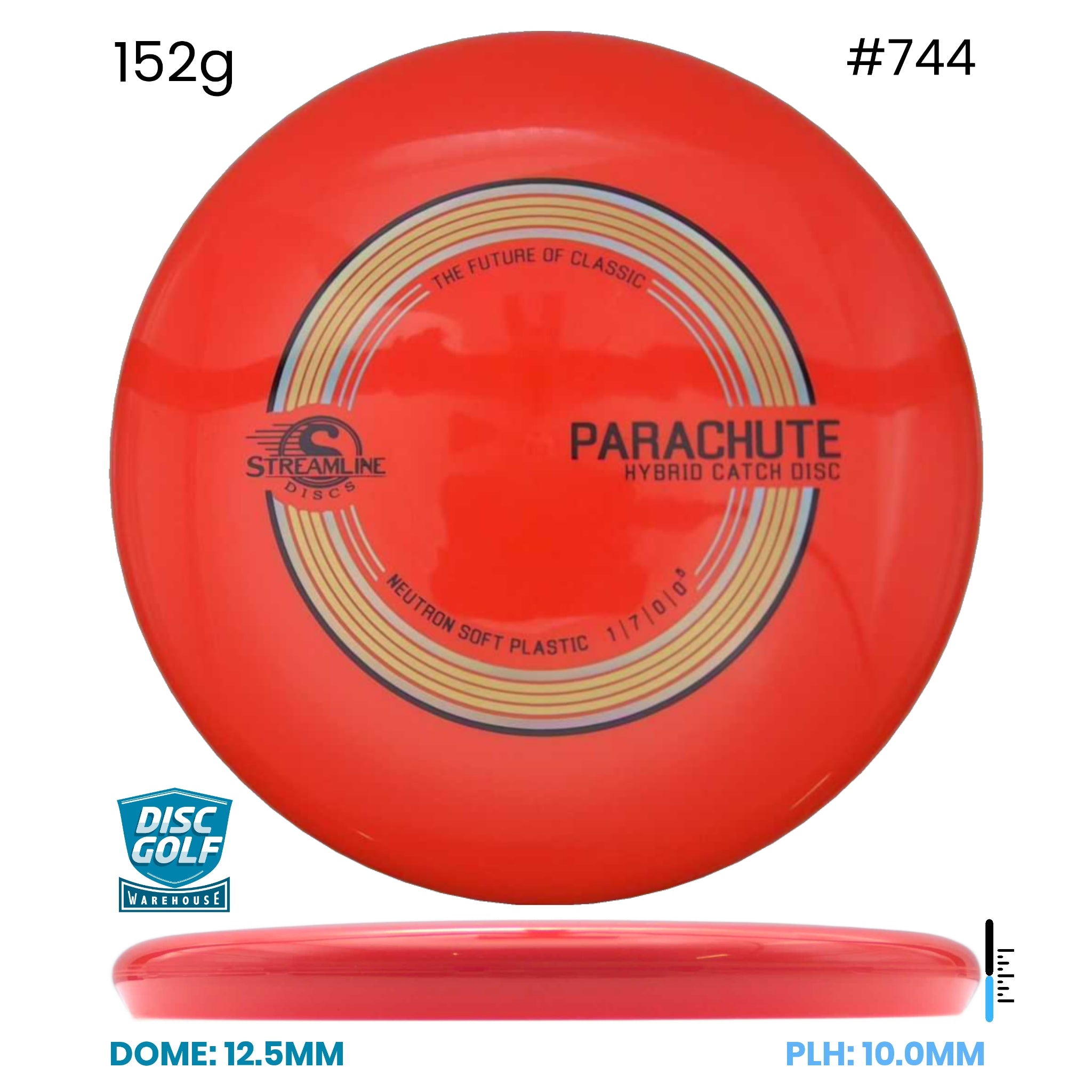 Disc Golf Warehouse Streamline Parachute - Neutron Soft Plastic Orange/Black, Gold 152g
