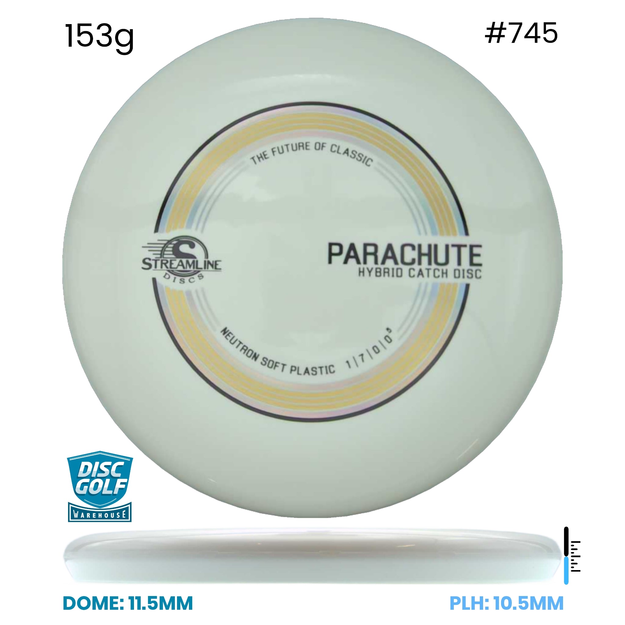Disc Golf Warehouse Streamline Parachute - Neutron Soft Plastic White/Black, Multicolor 153g