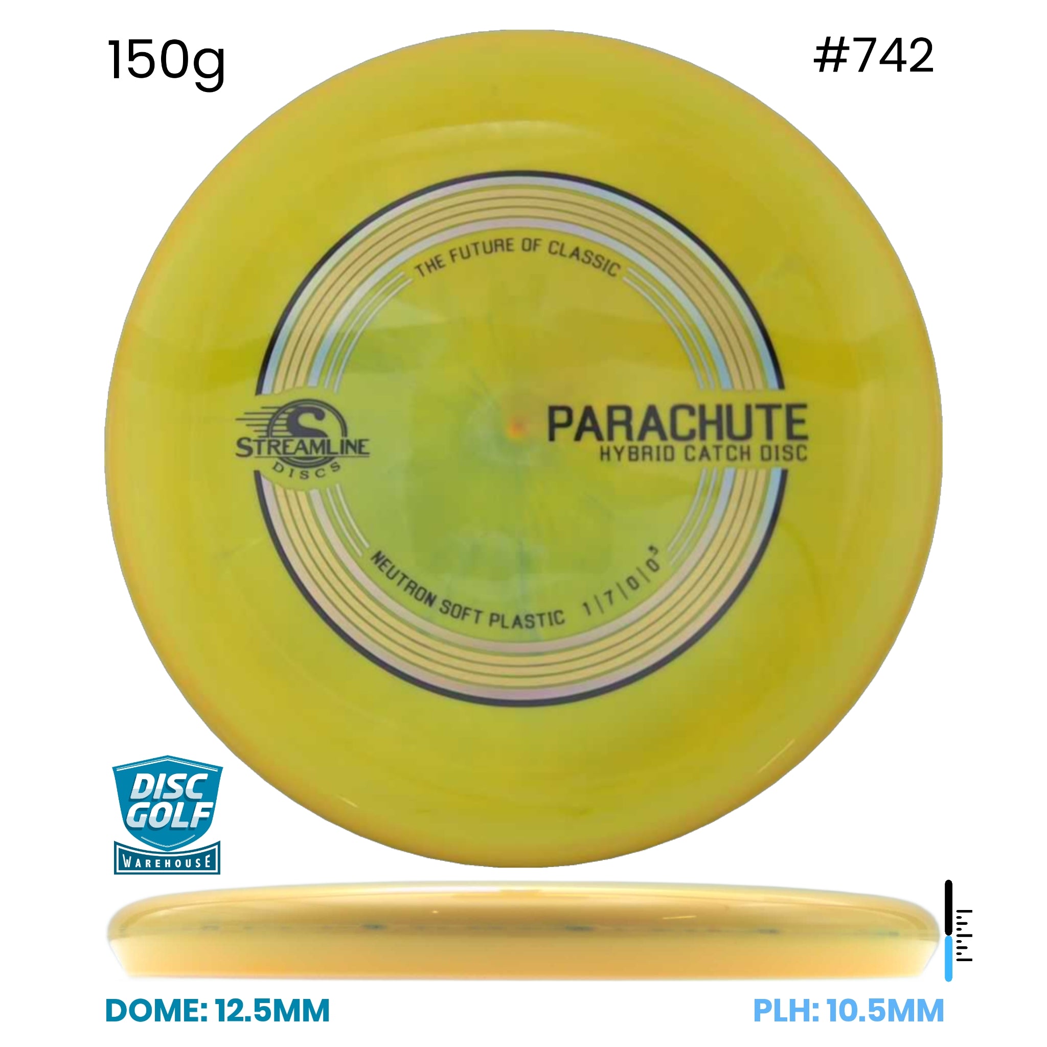 Disc Golf Warehouse Streamline Parachute - Neutron Soft Plastic Yellow/Black, Silver 150g