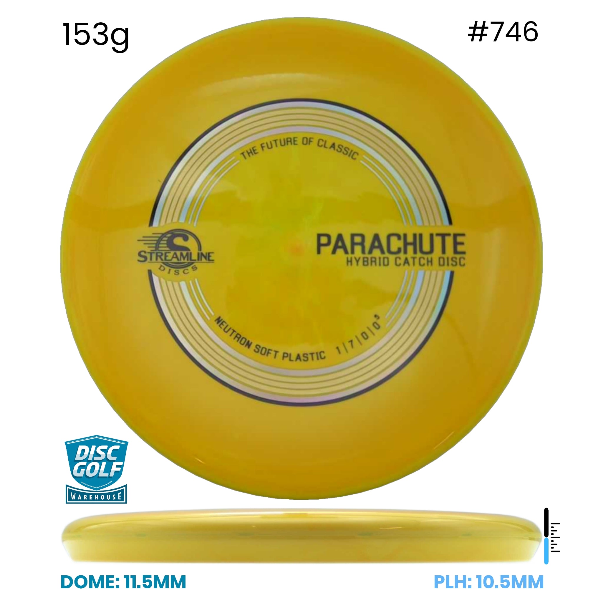 Disc Golf Warehouse Streamline Parachute - Neutron Soft Plastic Yellow/Black, Silver 153g