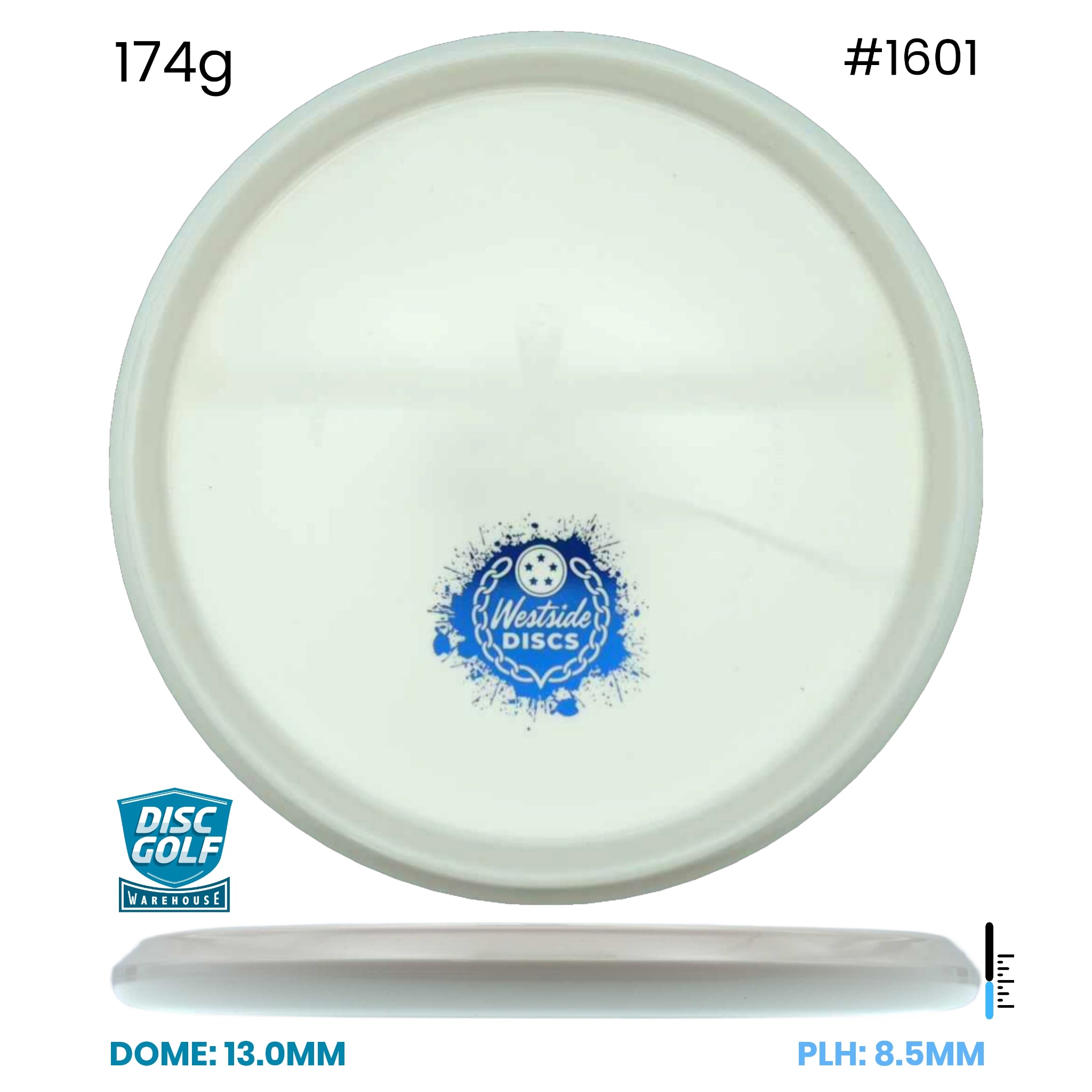 Disc Golf Warehouse Westside Discs Harp - Tournament Plastic - White Bottom Stamp White/Blue Metallic 174g
