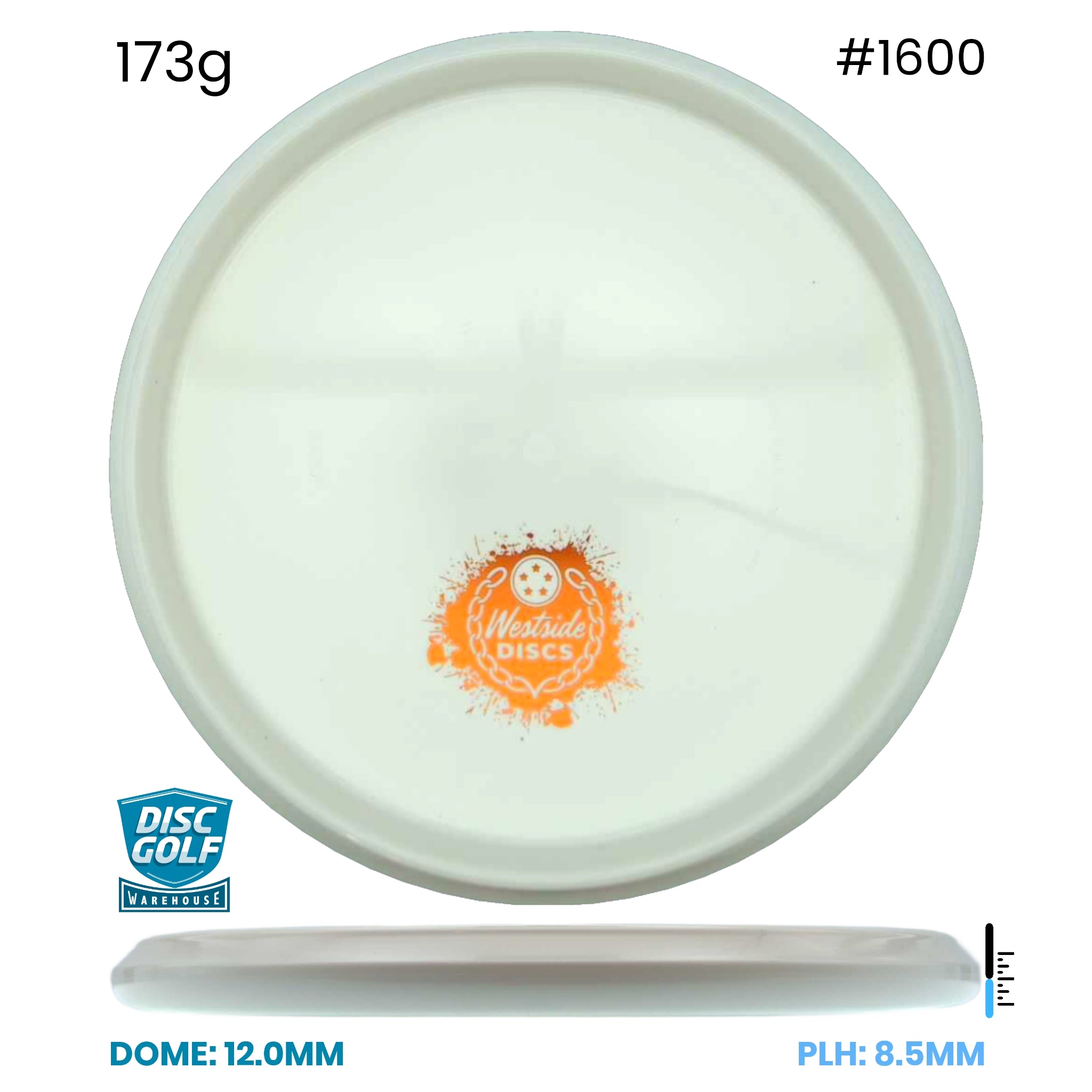 Disc Golf Warehouse Westside Discs Harp - Tournament Plastic - White Bottom Stamp White/Red Metallic 173g