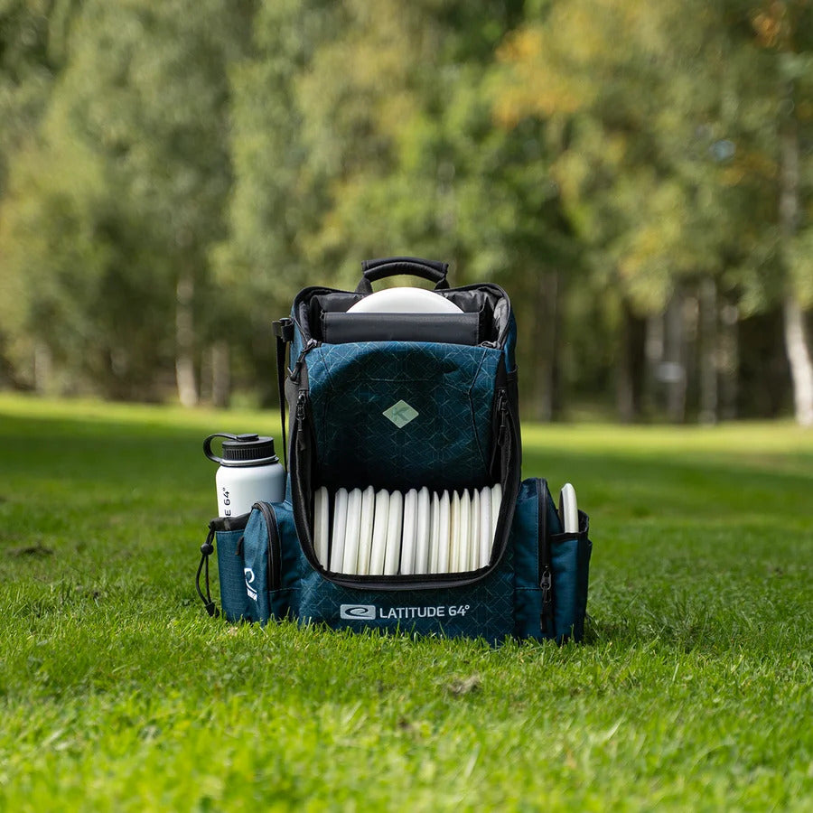 Latitude 64 Core Pro E3 Kristin Lätt signature backpack outdoors, open and loaded