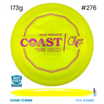 Disc Golf Warehouse Climo Discs Coast - Victory Line Plastic - First Run Yellow/Purple Metallic 173g