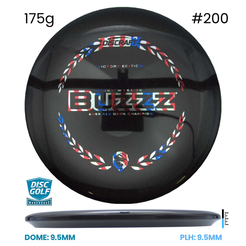 Disc Golf Warehouse Discraft Buzzz - Midnight Sparkle Plastic - Ricky Wysocki Ale Open Victory Edition Black/#200/Multicolor/USA Flag 175g