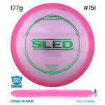 Disc Golf Warehouse Discraft Sled - Z Plastic Pink/#151/Green Metallic 177g