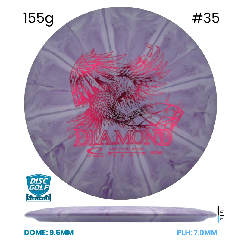 Disc Golf Warehouse Latitude 64 Diamond - Retro Burst Plastic Purple/#35/Red Metallic 155g