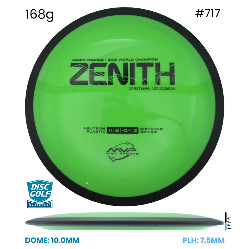 Disc Golf Warehouse MVP Zenith - Neutron - James Conrad 2021 World Champion Green/Black 168g