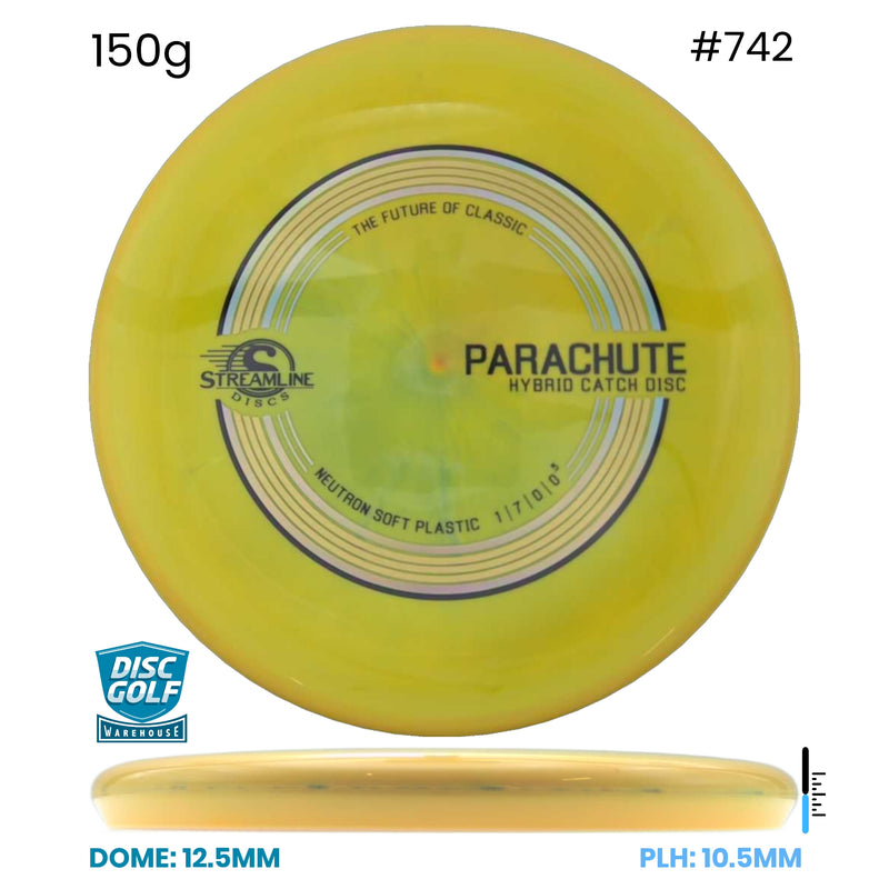 Disc Golf Warehouse Streamline Parachute - Neutron Soft Plastic Yellow/Black, Silver 150g