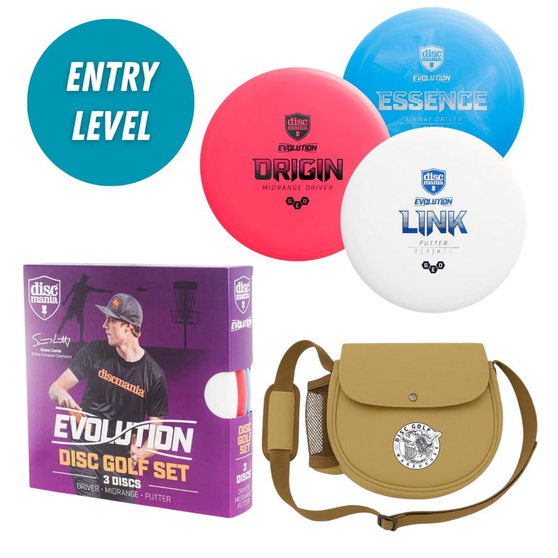 Discmania 3 Disc Starter Set with box and DGW Starter Bag, Sandstone, Essence, Origin and Link discs