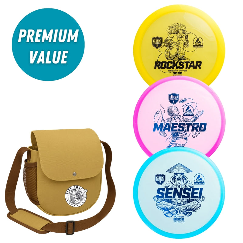 Discmania Active Premium 3 Disc Starter Set with DGW Starter Bag, Sandstone, Rockstar, Maestro and Sensei discs