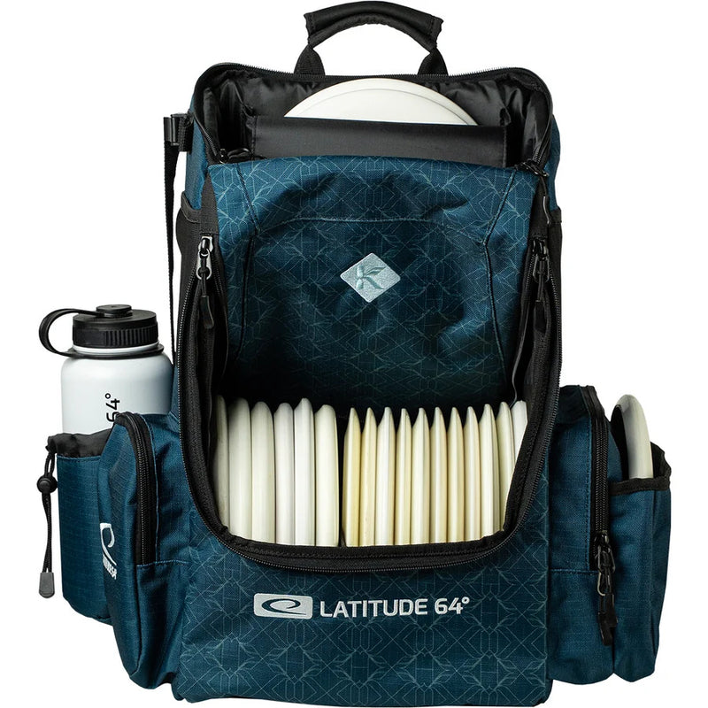 Latitude 64 Core Pro E3 Kristin Lätt signature backpack, open and loaded with discs