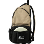 Latitude 64 DG Luxury E5 backpack in Sand/Black, side view with disc in pocket